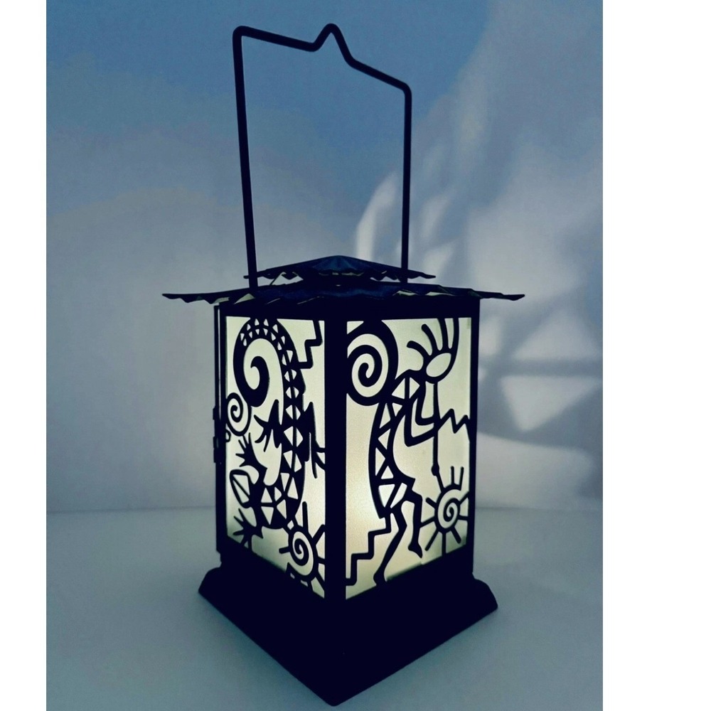 PartyLite Kokopelli Gecko Teal Metal Lantern Southwestern Candle Holder Vintage - Picture 2 of 12